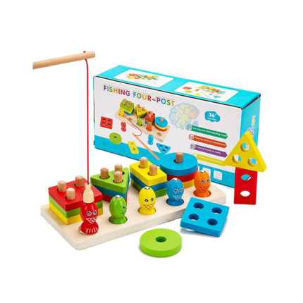 Preschool Geometric Shapes Toy Fishing Game Puzzles Board