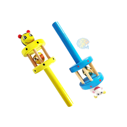 Wooden Cartoon Rabbit Frog Animal Rattle Handheld Bell Musical Kids Toy