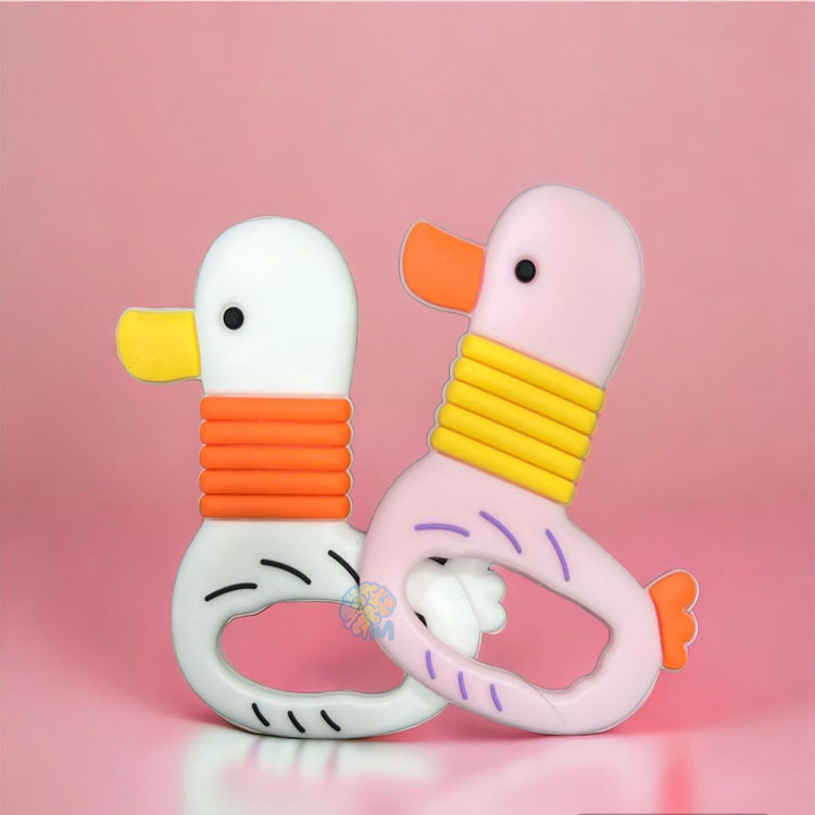 Baby-Duckling-Cartoon-Dental-Gel-Silicone-Teether-Toy Duck Shape Baby Teething Toys Food Grade