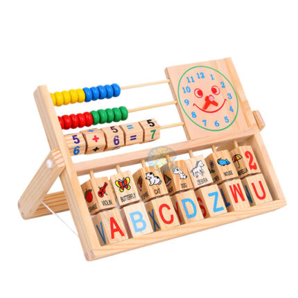 Wooden Computation Study Frame for Capital ABCD Math Calculation Abacus with Pictures Clock and Beads