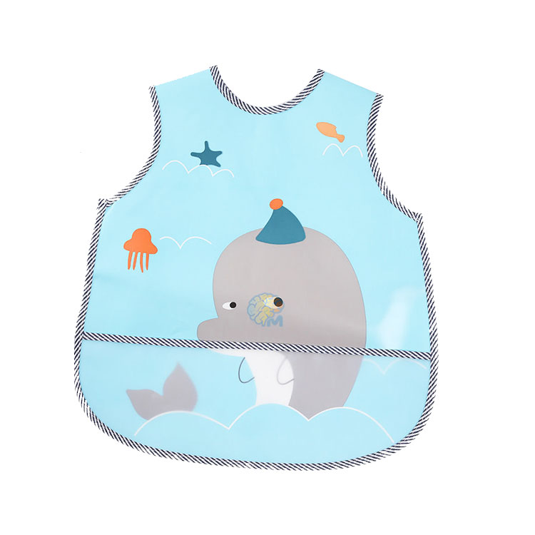 bib---02 Baby Cartoon Waterproof Sleeveless Feeding Bib with Large Pocket