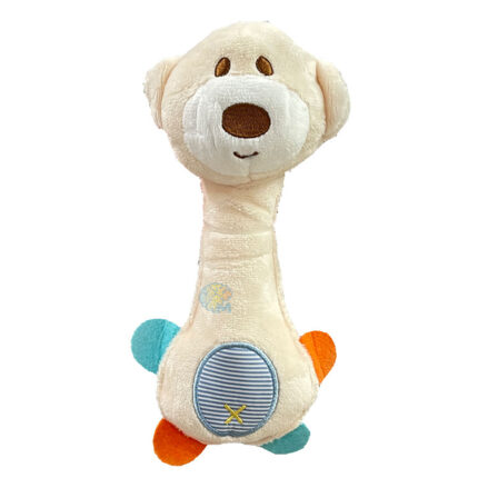 Baby Handy Squeaky Rattle Plush Soft Toy - Monkey Cream