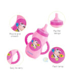 Shaped like a feeding bottle, this toy set features battery-operated music and lights, making it an exciting playtime experience.