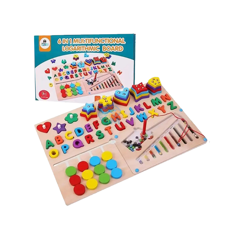 6-in-1 6 learning activities in one board → supports early math, logic, and language skills • Wooden construction → sturdy, safe, and ideal for everyday use