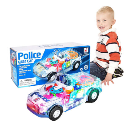 Buy the Police Gear Car YJ388-17 with transparent moving gears, LED lights, music, and bump-and-go action. A fun battery-operated toy for kids