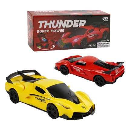 Thunder Super Power Automatic Door Opening Super Car Toy Yellow with LED Lights and 360 Degree Rotation for Kids
