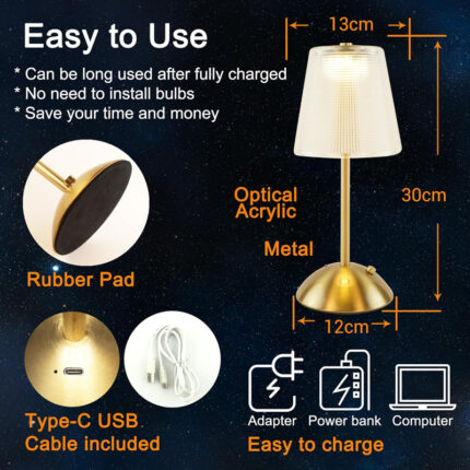 Amingulry Cordless Table Lamp, 4000mAh Rechargeable Battery Operated Lamp, 3 Color Modes & Stepless Dimmable LED Touch Lamp, Portable Crystal Metal...
