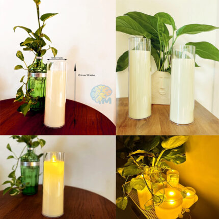 Acrylic Glass LED Moving Flame Pillar Candle 10 inches tall