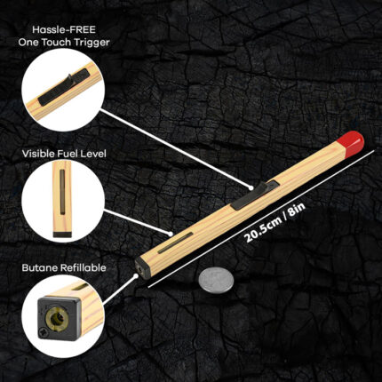 Match Shape Candle Lighter Slim Butane Gas Refillable Long Reach 8 Inch Kitchen Fireplace Utility Lighter 02