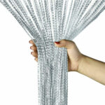 Home Decor Sequin Curtain for Doorway White Silver Tassel