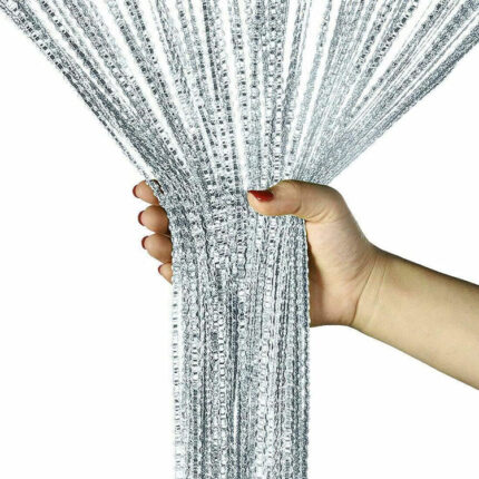 Home Decor Sequin Curtain for Doorway White Silver Tassel